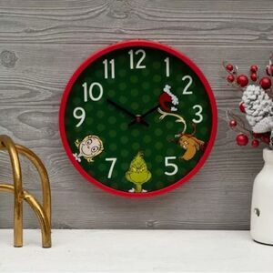 Grinch Hat Wall Clock Red and Green Wall Clock with Cartoon Characters